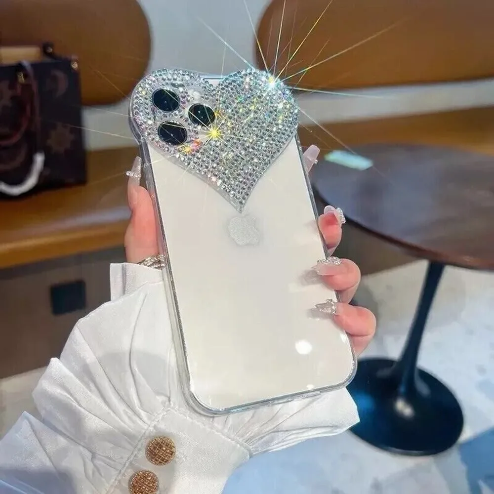 iPhone 13 Pro Los Angeles Boutique Clear Heart Rhinestone Luxury Crystal Case
